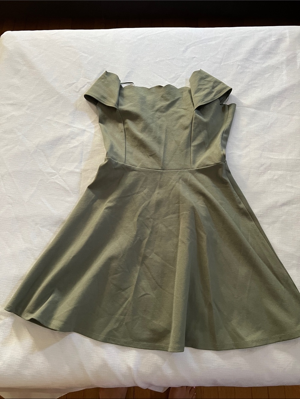 Womens Olive Green Off-Shoulder Fit-and-Flare Dress